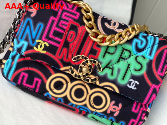 Chanel 19 Handbag Printed Fabric Gold Tone Silver Tone and Ruthenium Finish Metal Black and Multicolor AS1160 Replica