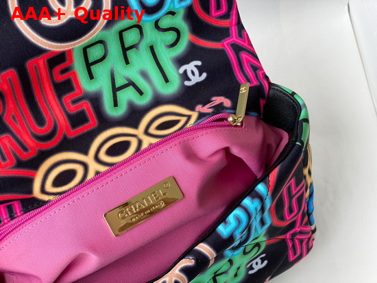 Chanel 19 Handbag Printed Fabric Gold Tone Silver Tone and Ruthenium Finish Metal Black and Multicolor AS1160 Replica