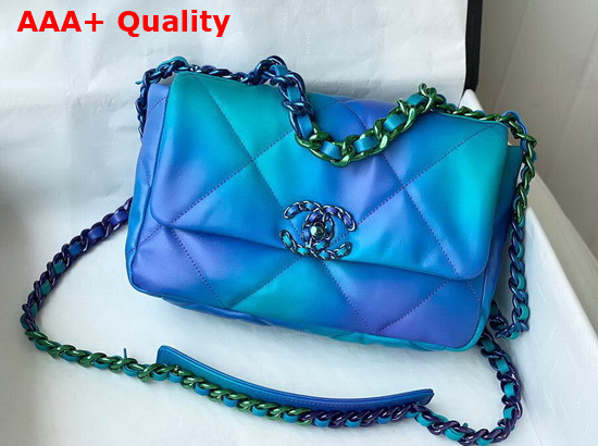 Chanel 19 Handbag Tie and Dye Calfskin and Lacquered Metal Blue and Purple AS1160 Replica