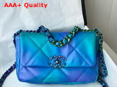 Chanel 19 Handbag Tie and Dye Calfskin and Lacquered Metal Blue and Purple AS1160 Replica