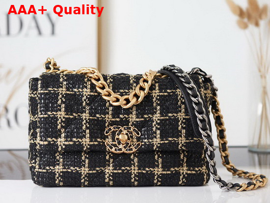 Chanel 19 Handbag in Black and Gold Tweed Replica