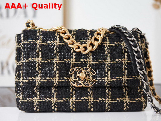 Chanel 19 Handbag in Black and Gold Tweed Replica