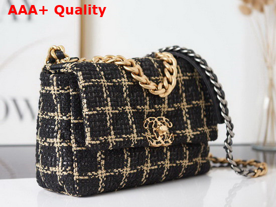 Chanel 19 Handbag in Black and Gold Tweed Replica