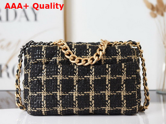 Chanel 19 Handbag in Black and Gold Tweed Replica