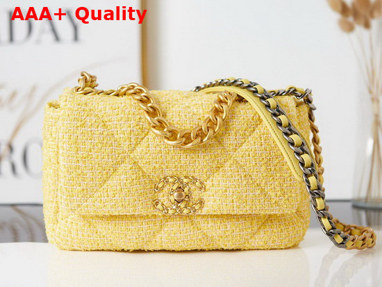 Chanel 19 Handbag in Yellow Tweed Replica