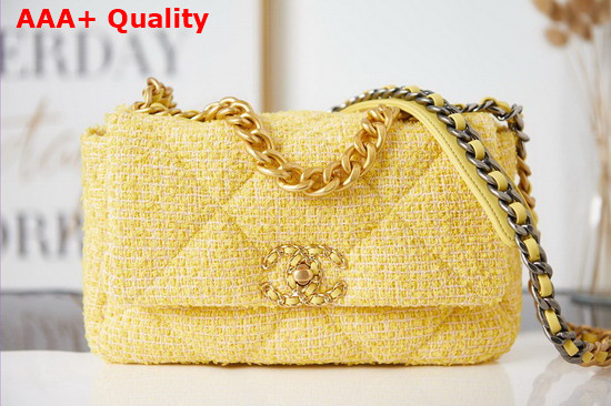 Chanel 19 Handbag in Yellow Tweed Replica