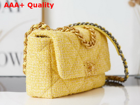 Chanel 19 Handbag in Yellow Tweed Replica