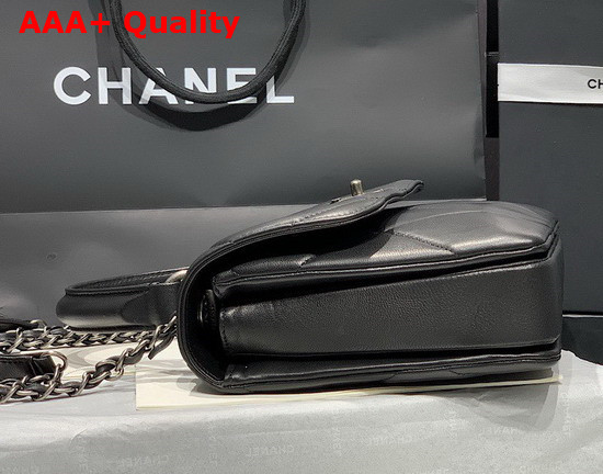 Chanel 19 Handbag with Top Handle in Black Lambskin with Silver Hardware Replica