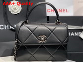 Chanel 19 Handbag with Top Handle in Black Lambskin with Silver Hardware Replica