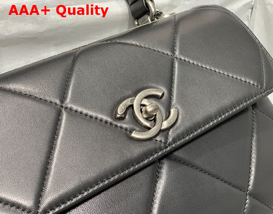 Chanel 19 Handbag with Top Handle in Black Lambskin with Silver Hardware Replica