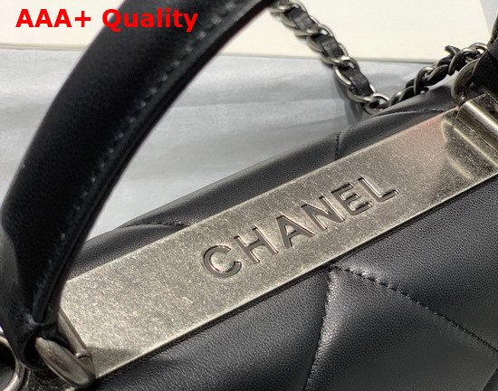 Chanel 19 Handbag with Top Handle in Black Lambskin with Silver Hardware Replica