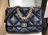 Chanel 19 Maxi Flap Bag Black Goatskin Gold Tone Silver Tone and Ruthenium Finish Metal AS1161