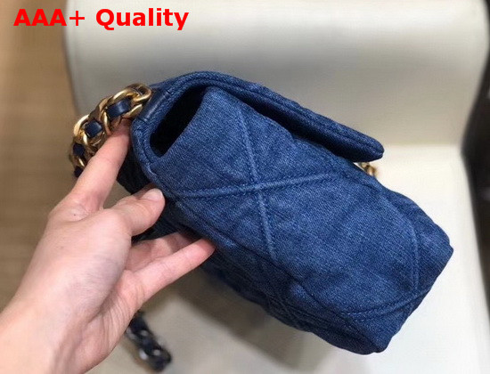 Chanel 19 Large Flap Bag Denim Gold Tone Silver Tone and Ruthenium Finish Metal Blue AS1161 Replica