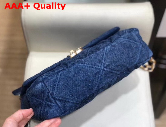 Chanel 19 Large Flap Bag Denim Gold Tone Silver Tone and Ruthenium Finish Metal Blue AS1161 Replica