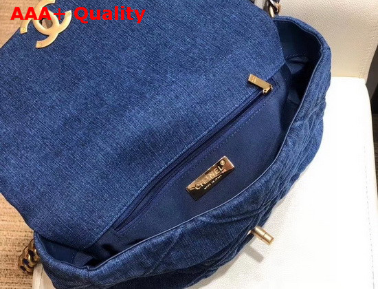 Chanel 19 Large Flap Bag Denim Gold Tone Silver Tone and Ruthenium Finish Metal Blue AS1161 Replica