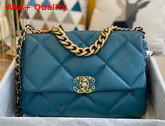 Chanel 19 Large Flap Bag Lambskin Gold Tone Silver Tone and Ruthenium Finish Metal Blue AS1161 Replica