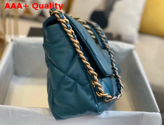 Chanel 19 Large Flap Bag Lambskin Gold Tone Silver Tone and Ruthenium Finish Metal Blue AS1161 Replica