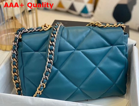 Chanel 19 Large Flap Bag Lambskin Gold Tone Silver Tone and Ruthenium Finish Metal Blue AS1161 Replica