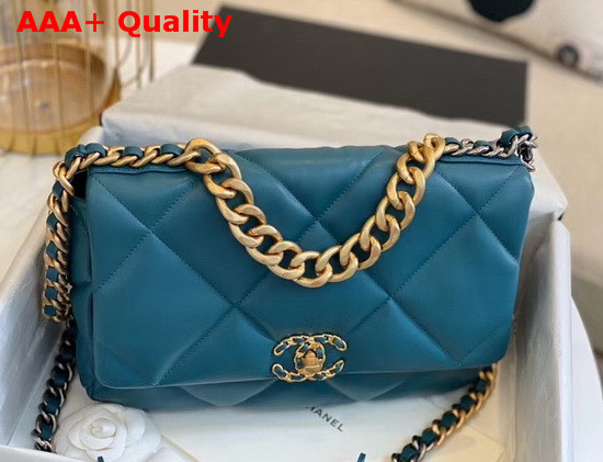 Chanel 19 Large Flap Bag Lambskin Gold Tone Silver Tone and Ruthenium Finish Metal Blue AS1161 Replica