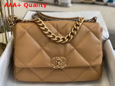 Chanel 19 Large Flap Bag Lambskin Gold Tone Silver Tone and Ruthenium Finish Metal Dark Beige AS1161 Replica