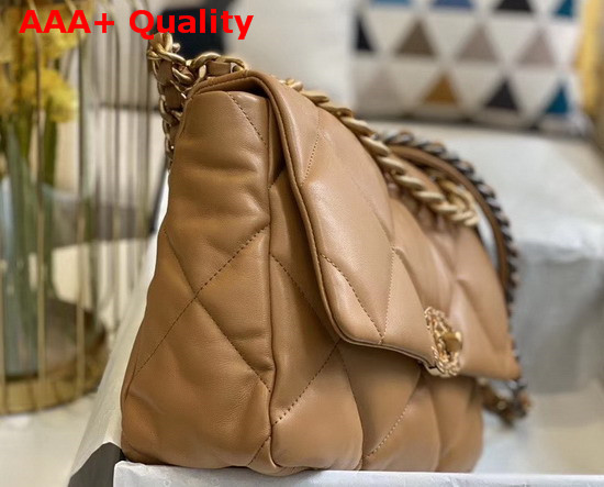 Chanel 19 Large Flap Bag Lambskin Gold Tone Silver Tone and Ruthenium Finish Metal Dark Beige AS1161 Replica