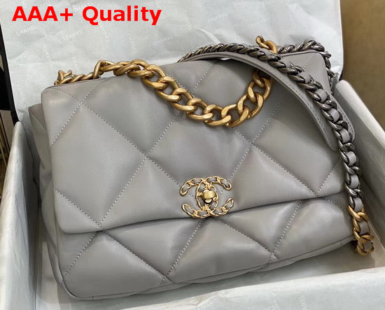 Chanel 19 Large Flap Bag Lambskin Gold Tone Silver Tone and Ruthenium Finish Metal Grey AS1161 Replica