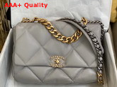 Chanel 19 Large Flap Bag Lambskin Gold Tone Silver Tone and Ruthenium Finish Metal Grey AS1161 Replica