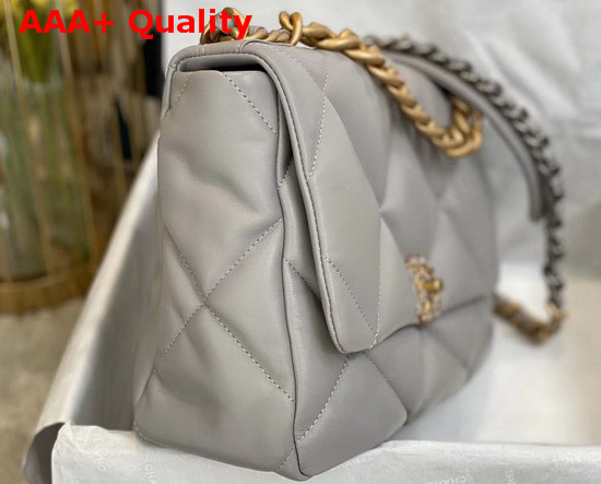 Chanel 19 Large Flap Bag Lambskin Gold Tone Silver Tone and Ruthenium Finish Metal Grey AS1161 Replica