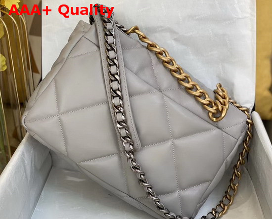 Chanel 19 Large Flap Bag Lambskin Gold Tone Silver Tone and Ruthenium Finish Metal Grey AS1161 Replica