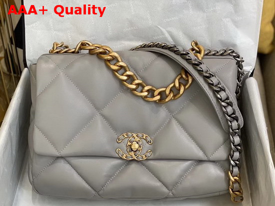 Chanel 19 Large Flap Bag Lambskin Gold Tone Silver Tone and Ruthenium Finish Metal Grey AS1161 Replica