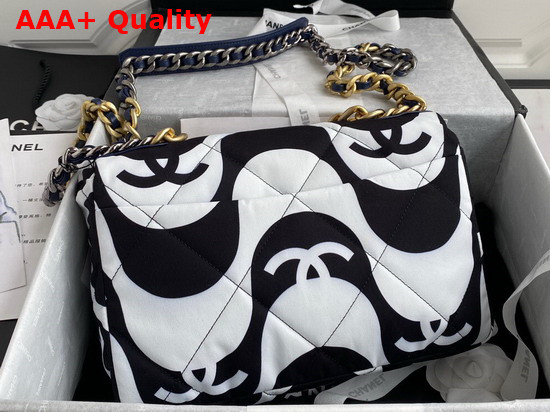 Chanel 19 Large Flap Bag Printed Fabric Gold Tone Silver Tone and Ruthenium Finish Metal Black and Ecru AS1161 Replica