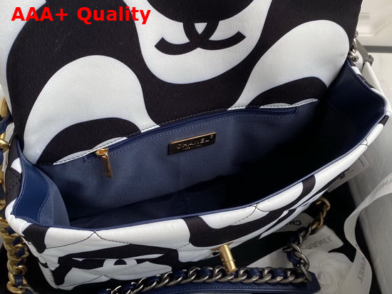 Chanel 19 Large Flap Bag Printed Fabric Gold Tone Silver Tone and Ruthenium Finish Metal Black and Ecru AS1161 Replica