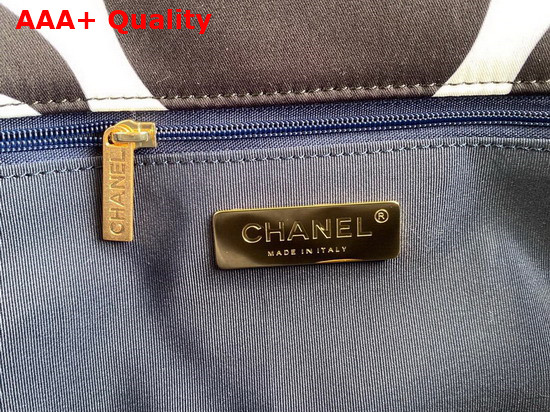 Chanel 19 Large Flap Bag Printed Fabric Gold Tone Silver Tone and Ruthenium Finish Metal Black and Ecru AS1161 Replica