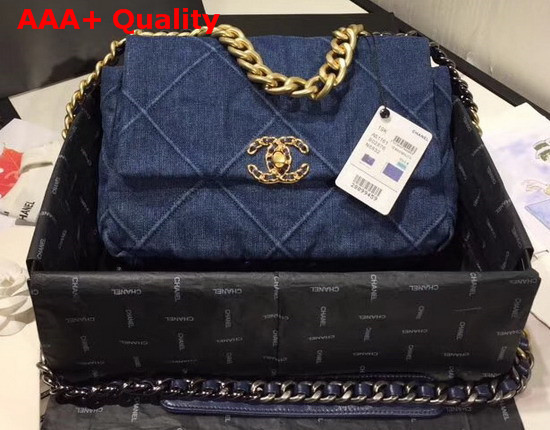 Chanel 19 Large Flap Bag in Blue Denim AS1161 Replica