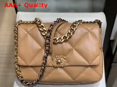 Chanel 19 Large Flap Bag in Light Tan Lambskin AS1161 Replica