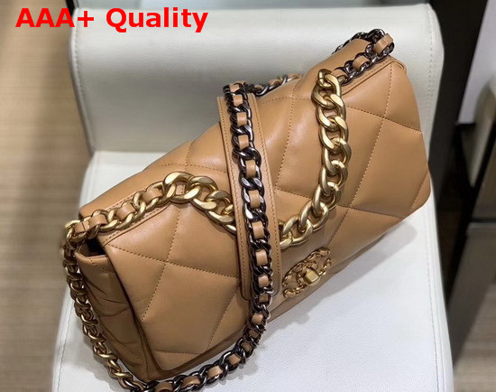 Chanel 19 Large Flap Bag in Light Tan Lambskin AS1161 Replica