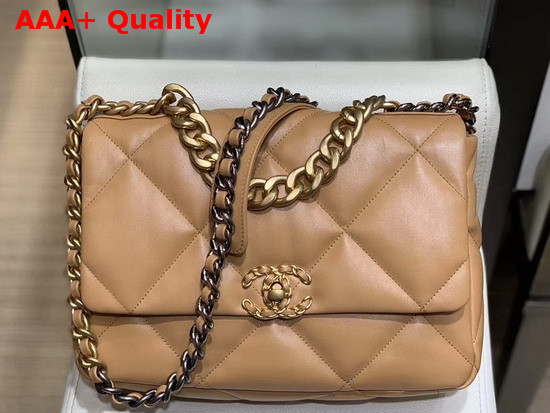 Chanel 19 Large Flap Bag in Light Tan Lambskin AS1161 Replica