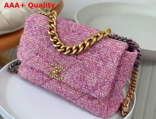 Chanel 19 Large Handbag Cotton Tweed Gold tone Silver Tone Ruthenium Finish Metal Pink and Ecru AS1161 Replica