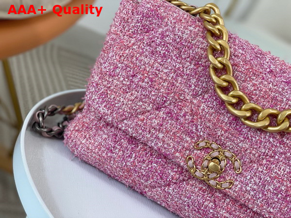 Chanel 19 Large Handbag Cotton Tweed Gold tone Silver Tone Ruthenium Finish Metal Pink and Ecru AS1161 Replica