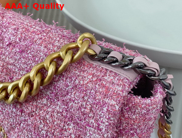 Chanel 19 Large Handbag Cotton Tweed Gold tone Silver Tone Ruthenium Finish Metal Pink and Ecru AS1161 Replica