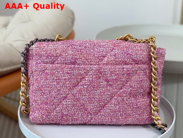 Chanel 19 Large Handbag Cotton Tweed Gold tone Silver Tone Ruthenium Finish Metal Pink and Ecru AS1161 Replica