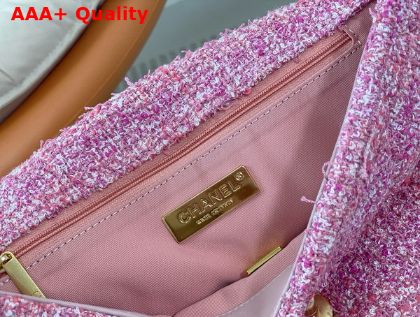 Chanel 19 Large Handbag Cotton Tweed Gold tone Silver Tone Ruthenium Finish Metal Pink and Ecru AS1161 Replica