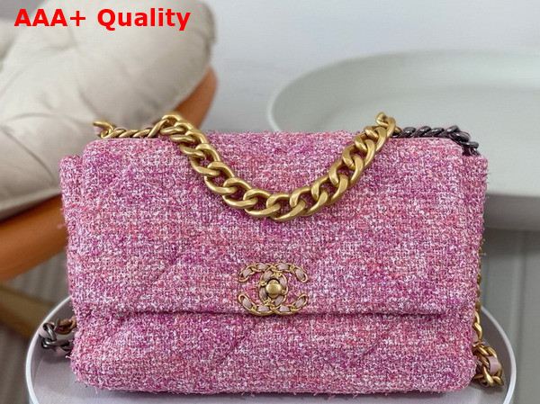 Chanel 19 Large Handbag Cotton Tweed Gold tone Silver Tone Ruthenium Finish Metal Pink and Ecru AS1161 Replica