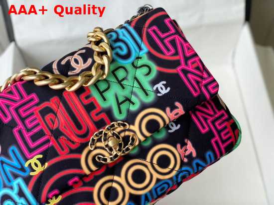 Chanel 19 Large Handbag Printed Fabric Gold Tone Silver Tone and Ruthenium Finish Metal Black and Multicolor AS1161 Replica