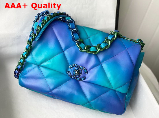 Chanel 19 Large Handbag Tie and Dye Calfskin and Lacquered Metal Blue and Purple AS1161 Replica