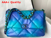 Chanel 19 Large Handbag Tie and Dye Calfskin and Lacquered Metal Blue and Purple AS1161 Replica