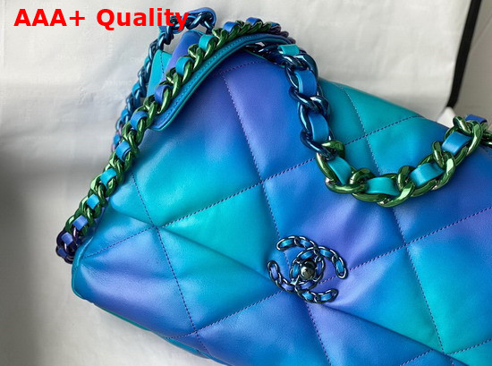 Chanel 19 Large Handbag Tie and Dye Calfskin and Lacquered Metal Blue and Purple AS1161 Replica