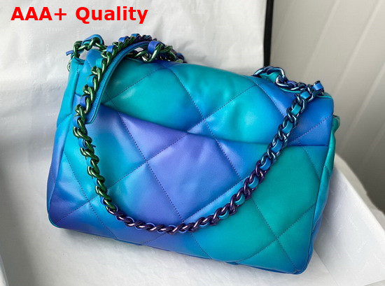 Chanel 19 Large Handbag Tie and Dye Calfskin and Lacquered Metal Blue and Purple AS1161 Replica