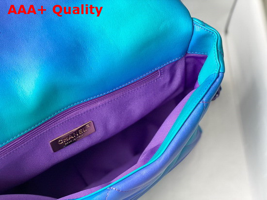 Chanel 19 Large Handbag Tie and Dye Calfskin and Lacquered Metal Blue and Purple AS1161 Replica