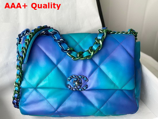 Chanel 19 Large Handbag Tie and Dye Calfskin and Lacquered Metal Blue and Purple AS1161 Replica